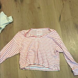 Long sleeve sweater type shirt, xs but fits like small, red and white stripped